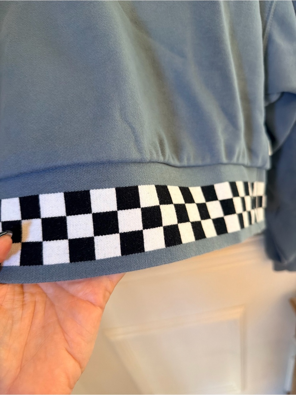 Vans Women's Dusty Blue Boom Boom 66 Cropped Hoodie with Checker Hem - Picture 4 of 6